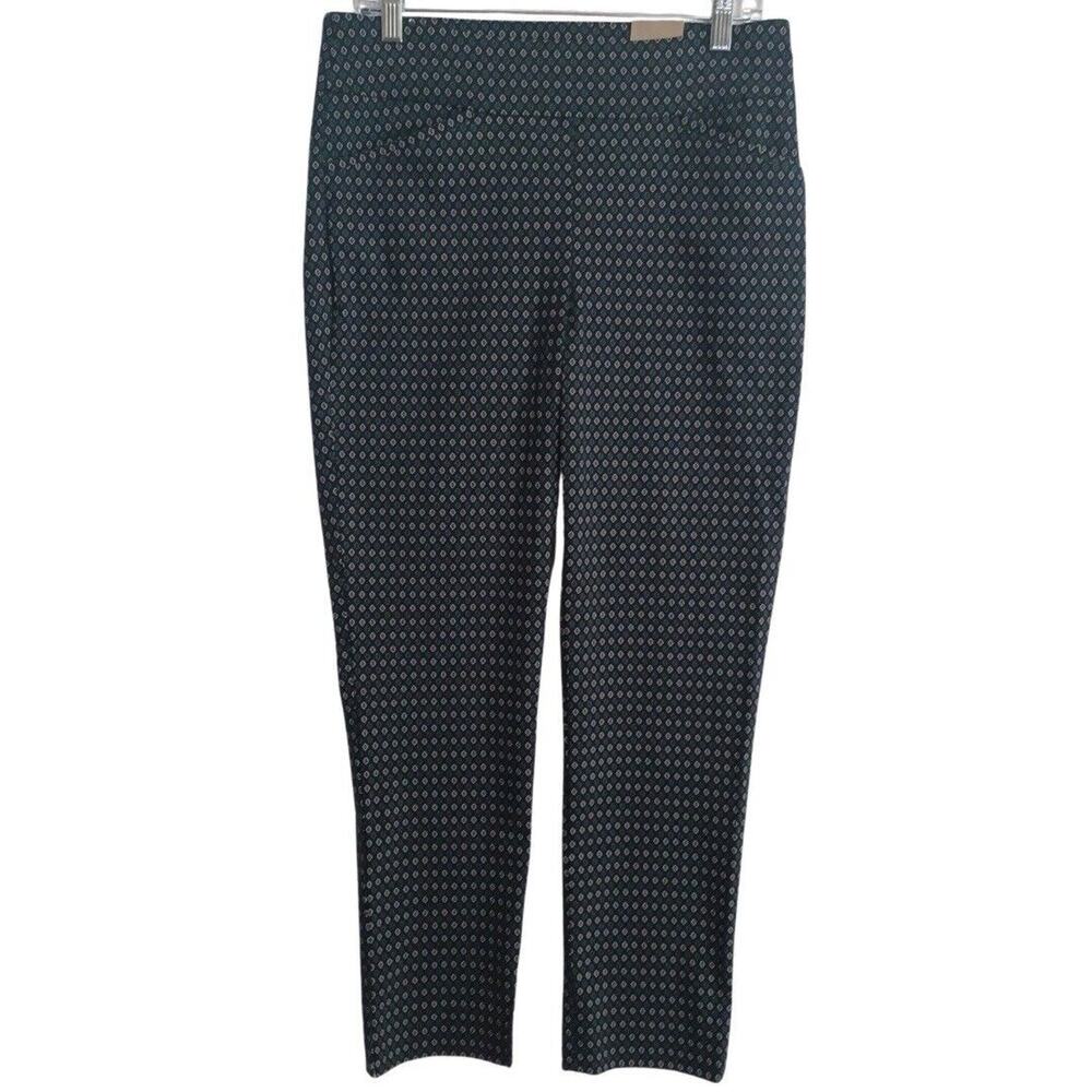 Chicos Pants O.5 US 6 Black Perfect Stretch JOSIE Slim Ankle Diamond Pattern NEW